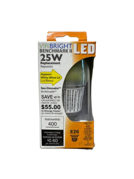 5W A19 Non-Dimmable* Warm White 2700K 400Lm Medium Screw Base