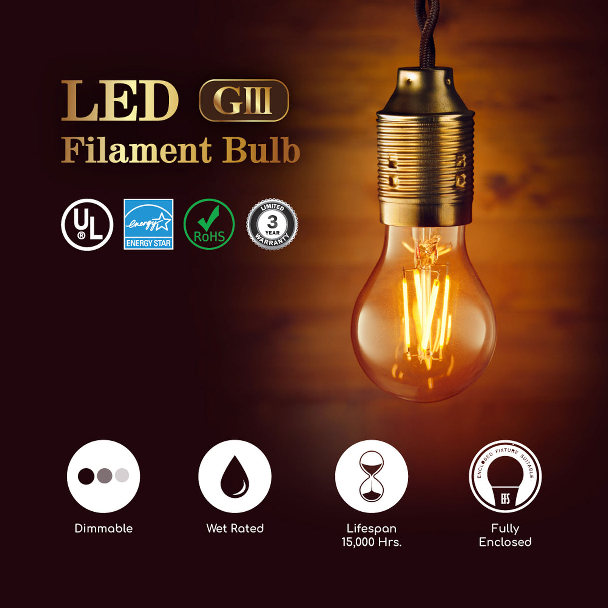 Viribright® A15 LED Filament Bulb, 40W EQ, Dimmable, CEC, Clear Glass, 90+ CRI, Soft White 2700K
