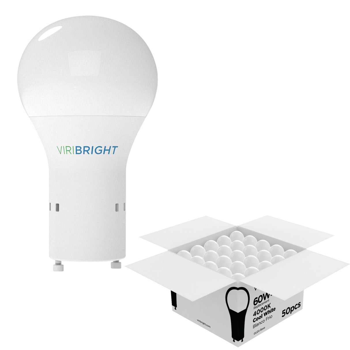 Viribright® LED Bulb, GU24, 8W, Non-Dimmable, Twist & Lock Base, Pro Pack, Cool White 4000K