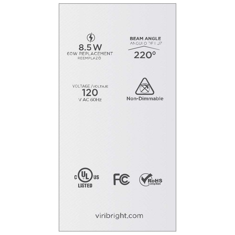 Viribright® A19 LED Bulb, ECO, 8.5W, Non-Dimmable, Cool White 4000K