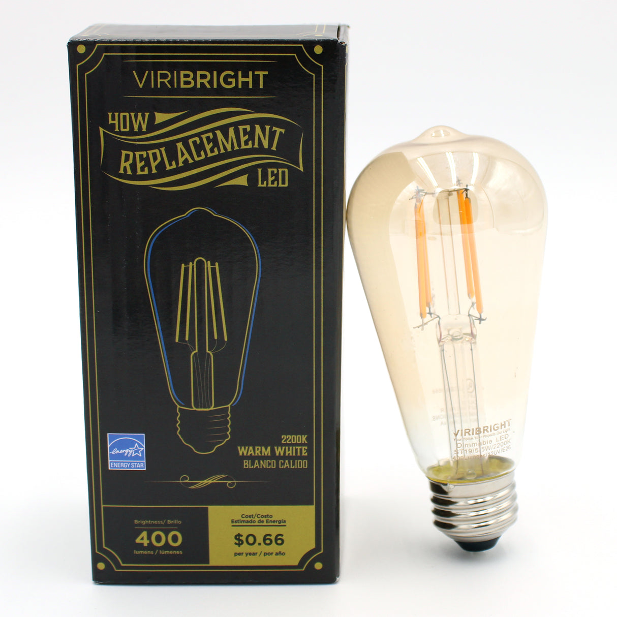ST19 LED Bulb, Filament, Energy Star, Amber – 2200K (1 Pack)