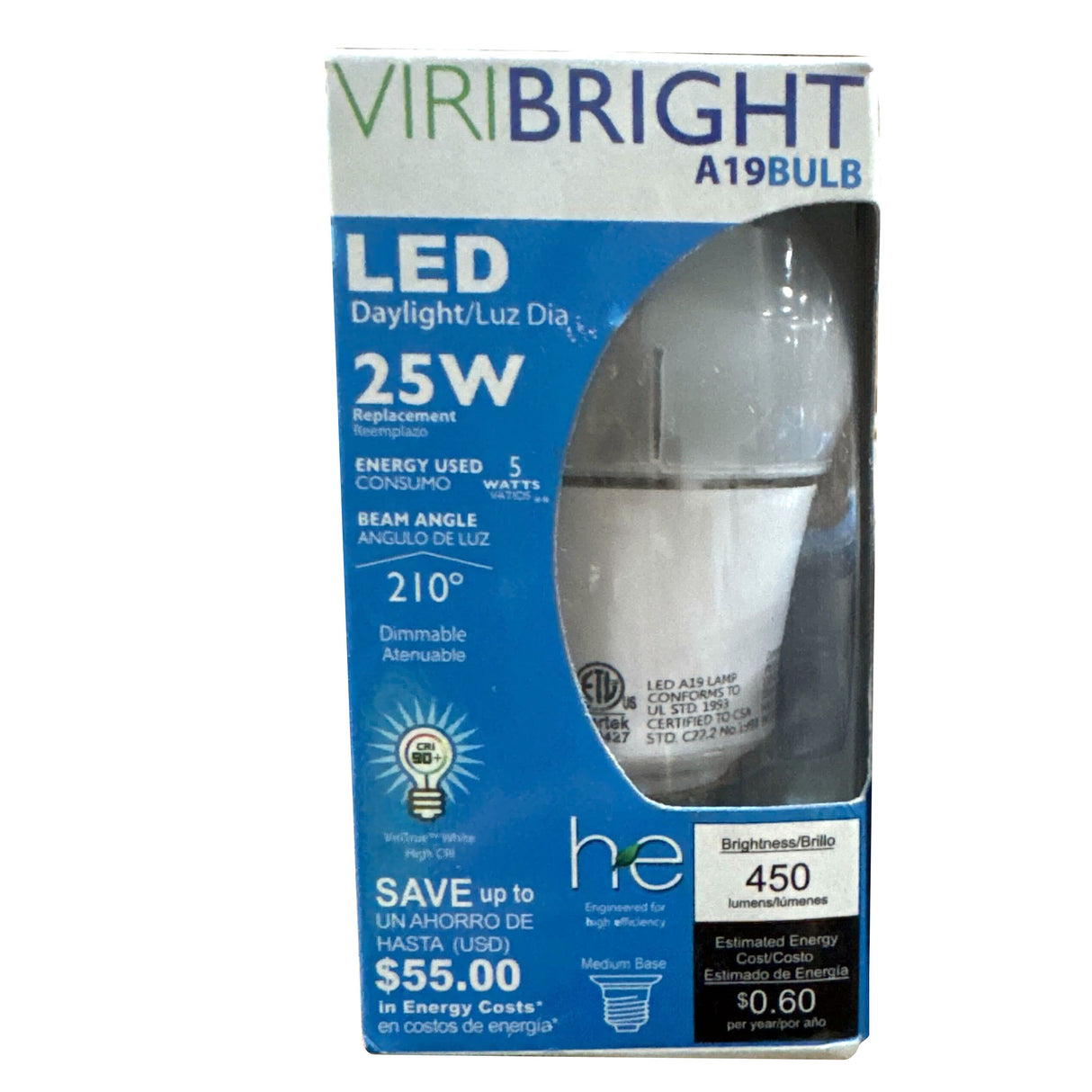 Viribright® A19 LED Bulb, E26, High-efficiency, 90+ CRI
