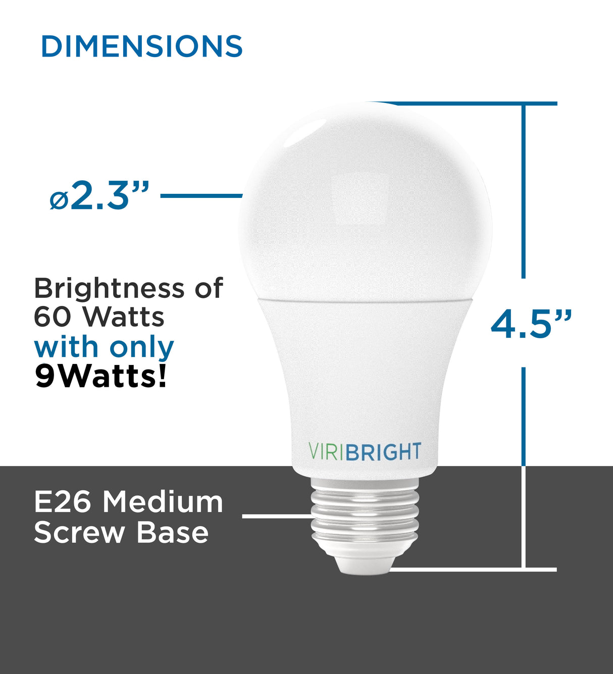 Viribright® A19 LED Bulb, E26, Screw Base, 60W, Dimmable, 810 Lumens, CEC, 90+ CRI (4 Pack)