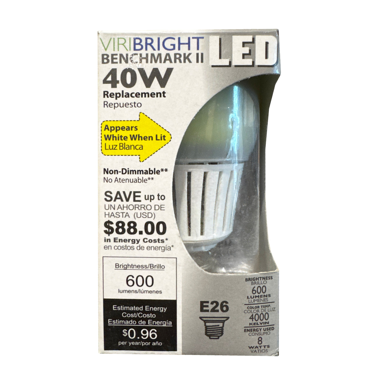 Viribright® A19 LED Bulb, E26, Screw Base, 40W Equivalent, Non-Dimmable, 4000K