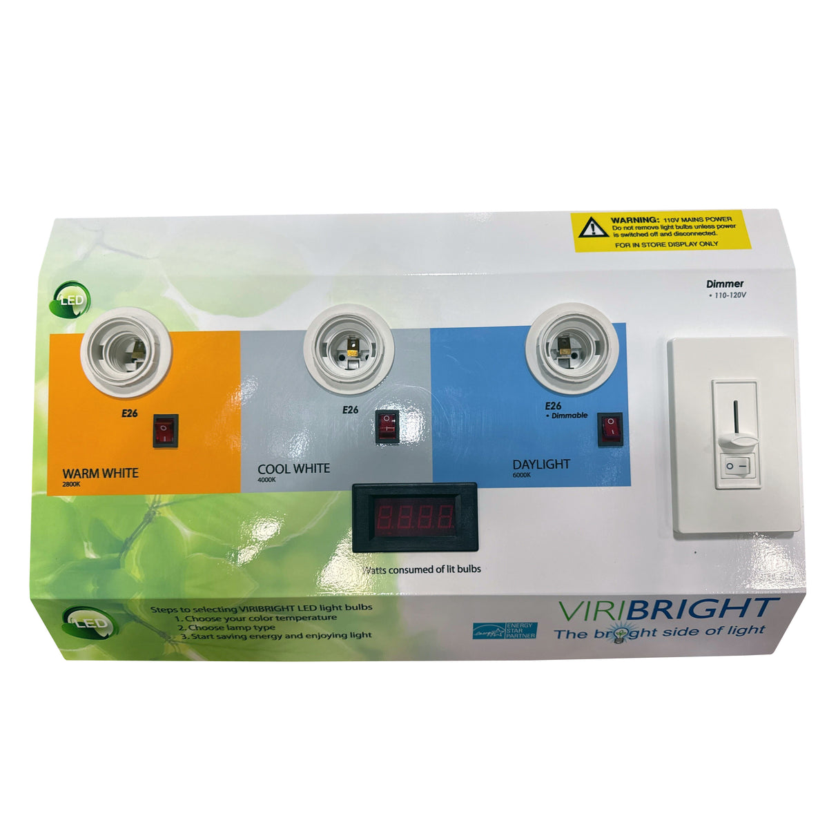 LED Bulb Lighting Shelf Display with Dimmer E26 Sockets - 2700K/4000K/6500K