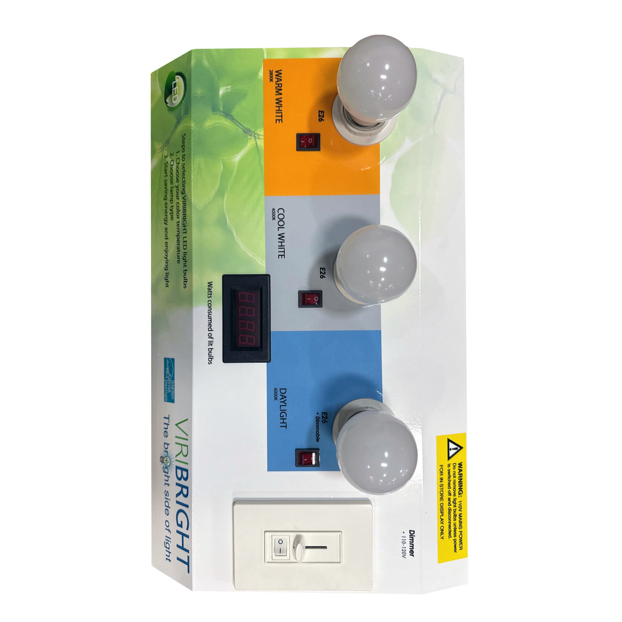 LED Bulb Lighting Shelf Display with Dimmer E26 Sockets - 2700K/4000K/6500K