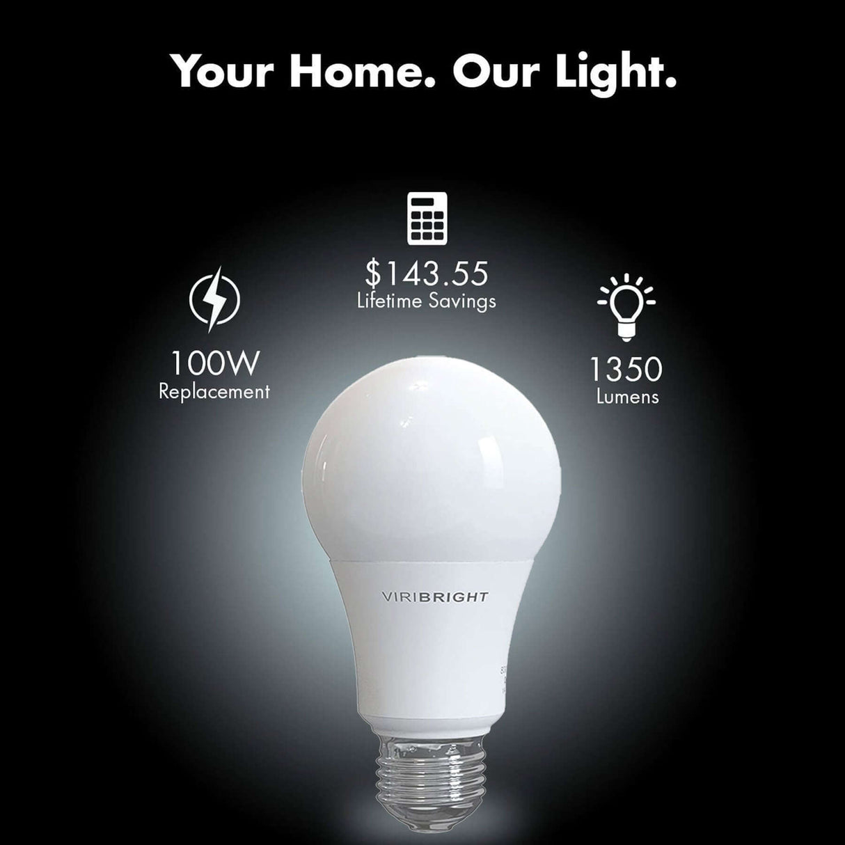 Viribright - 100-Watt Equivalent A19 E26 General Purpose Standard LED Light Bulb - 651640-4