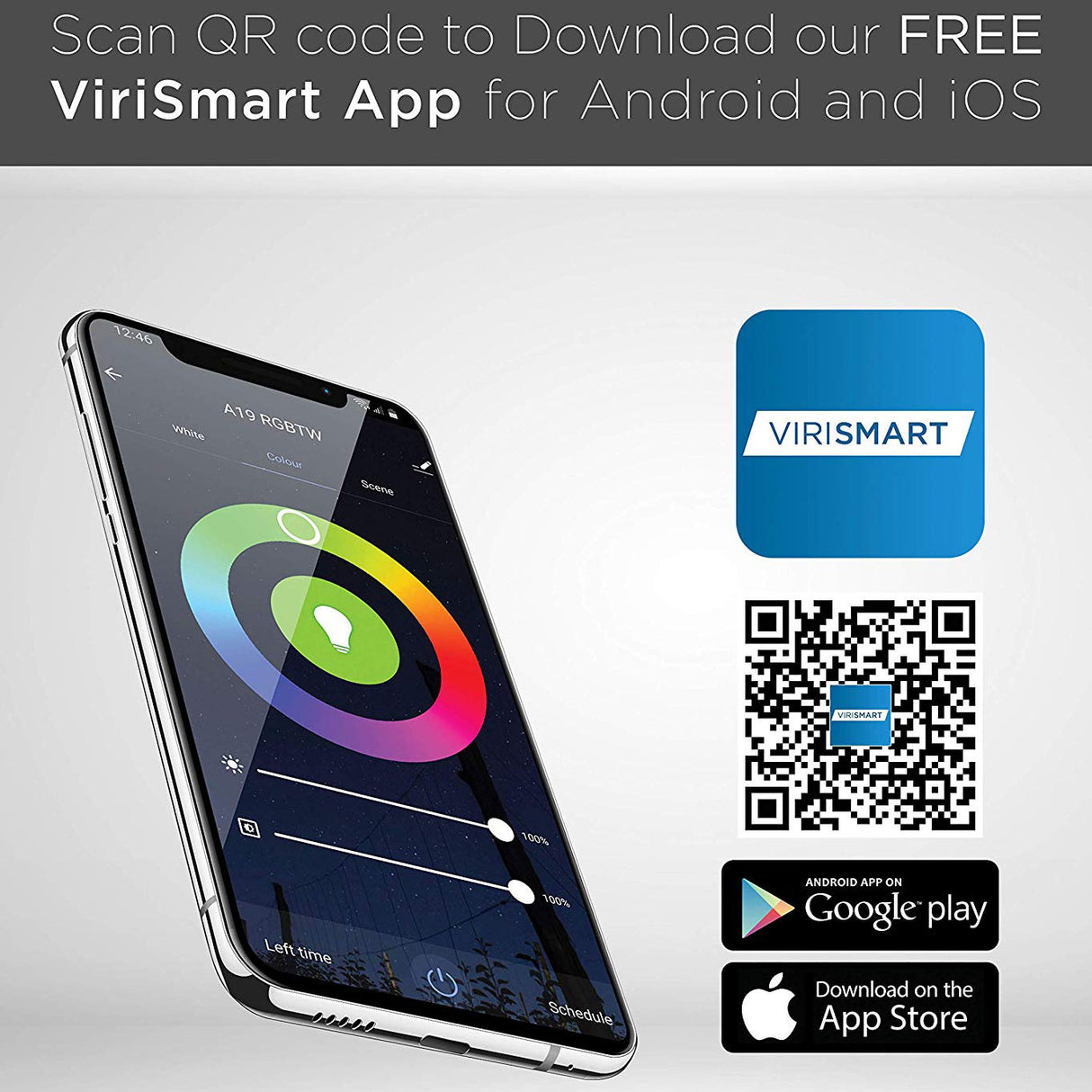 Viribright 60-Watt Equivalent A19 E26 Smart Wifi RGBW LED Light Bulb