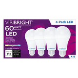 Viribright® A19 LED Bulb 60W Equivalent, 810 Lumens, Dimmable, 90+ CRI, CEC, E26