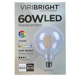 Viribright® G40 LED Bulb, Filament, Clear, CEC, 90+ CRI, 800 Lumens, Soft White 2700K