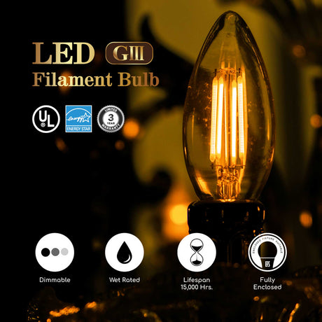 LED B10 Blunt Tip 40w Equiv Filament 2200k ES Dim (4 Pack)