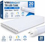 Viribright® T8 LED Tube, G13, 4Ft, Frosted, Hybrid Type A+B, CCT (20 Pack)