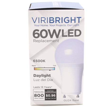 Viribright® A19 LED Bulb, GU24, 9.5W, 800 Lumens - 6000K (6 Pack)