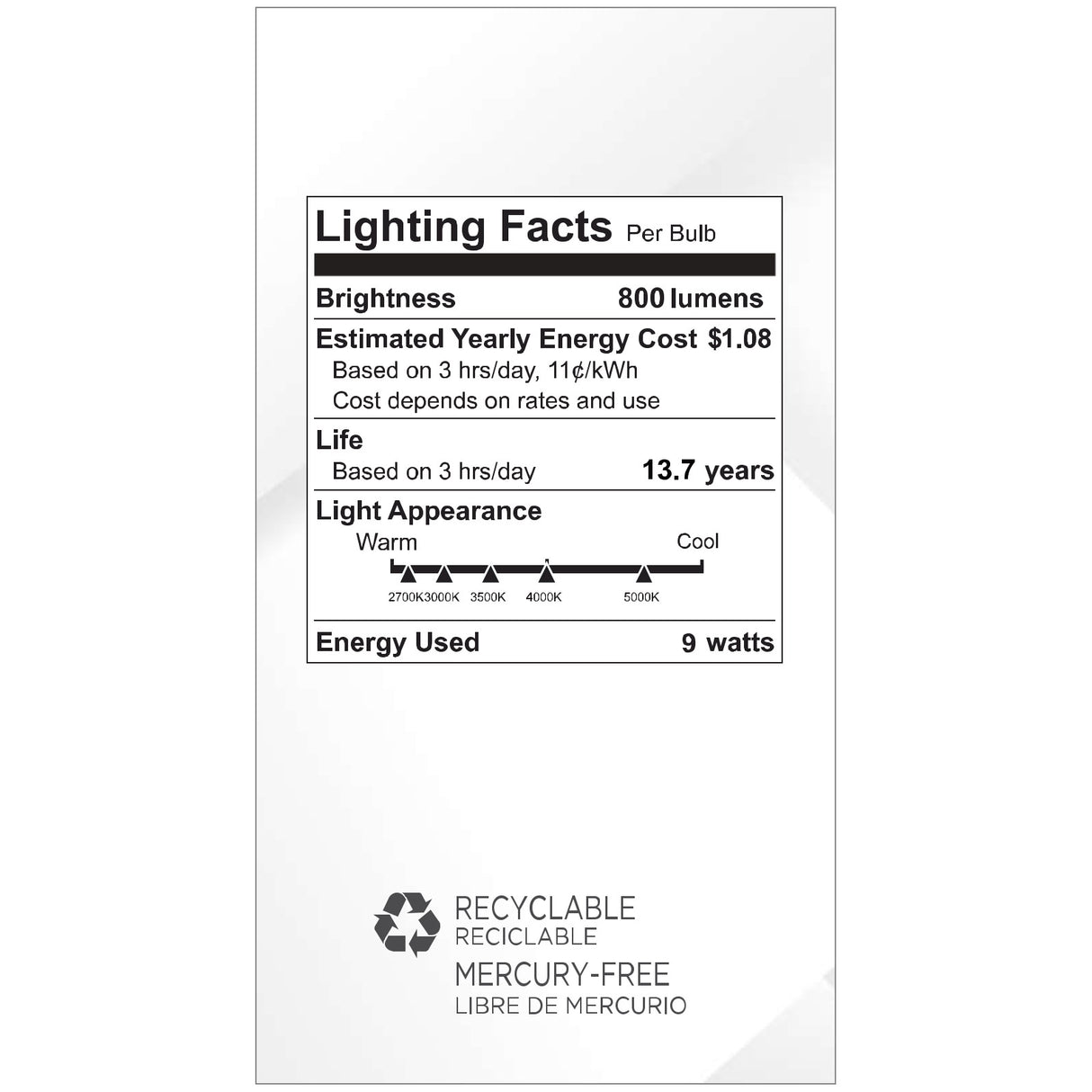 Viribright® A19 LED Light Bulb, 60W Equivalent, Non-Dimmable, CEC, 5CCT