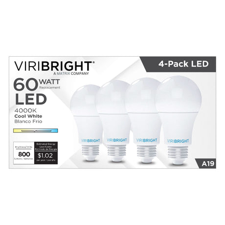 Viribright® A19 LED Bulb, ECO, 8.5W, Non-Dimmable, Cool White 4000K