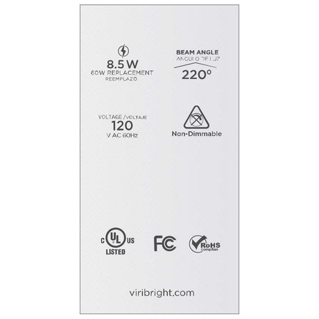 Viribright® A19 LED Bulb, E26 Screw Base, Economy, 8.5W, Non-Dimmable, 620 Lumens