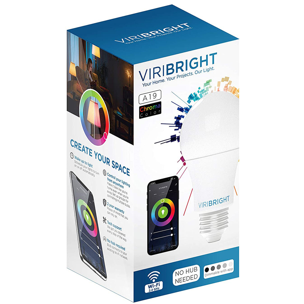 Viribright 60-Watt Equivalent A19 E26 Smart Wifi RGBW LED Light Bulb