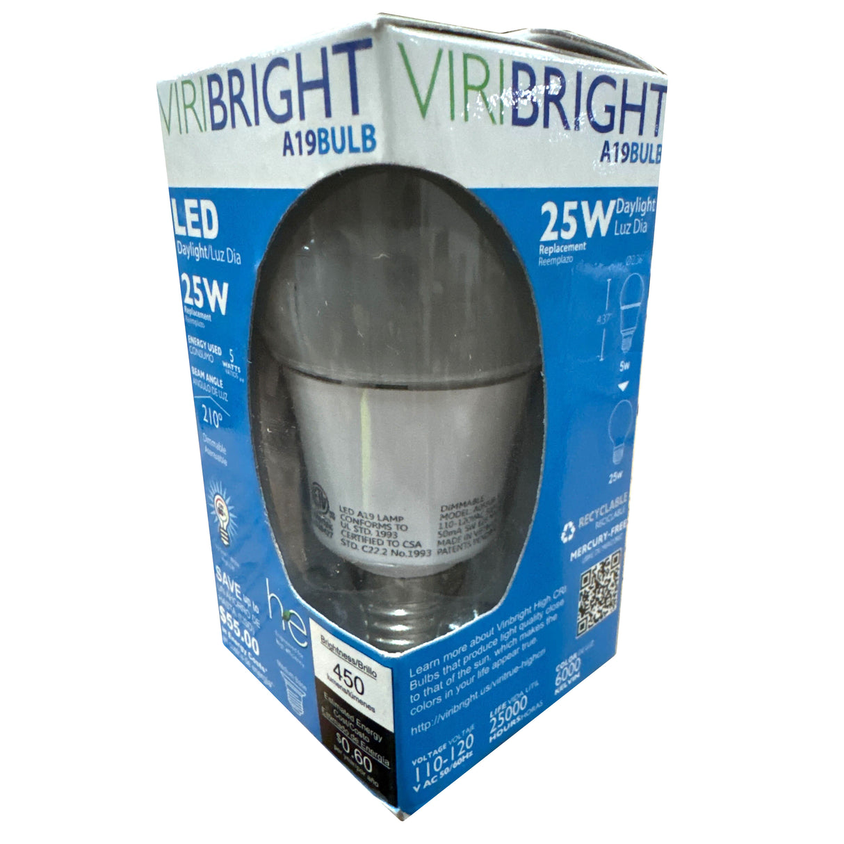 25-Watt EQ A19 E26 400lm Dimmable LED Light Bulb, 6000K (4-Pack)