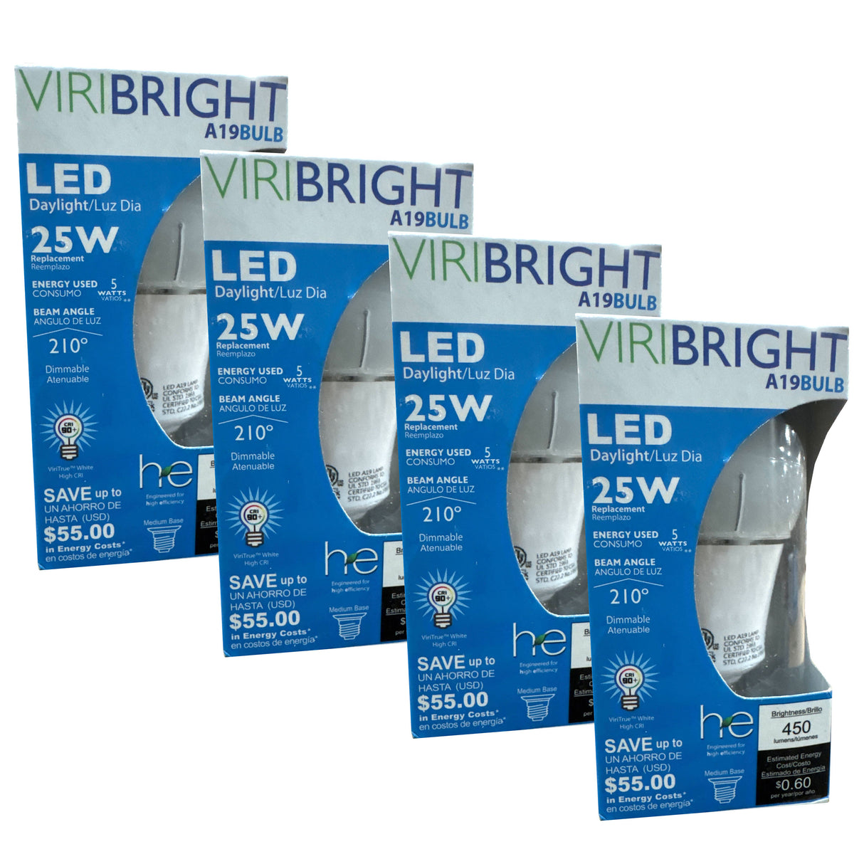 25-Watt EQ A19 E26 400lm Dimmable LED Light Bulb, 6000K (4-Pack)