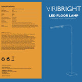 Viribright® 12W LED Floor Lamp – White, Selectable CCT, 2700K–6500K, Dimmable