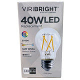 Viribright® A15 LED Filament Bulb, 40W EQ, Dimmable, CEC, Clear Glass, 90+ CRI, Soft White 2700K