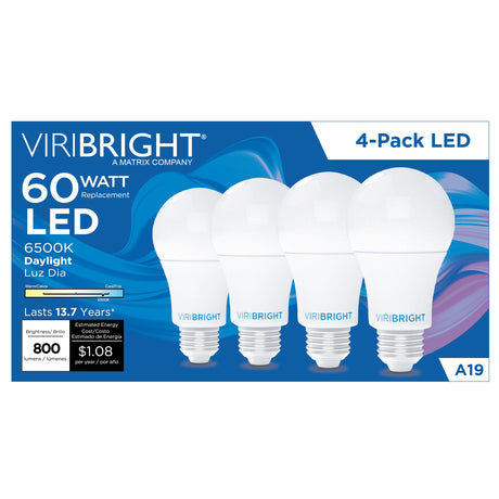 Viribright® A19 LED Bulb 60W Equivalent, 800 Lumens, Non-Dimmable, E26