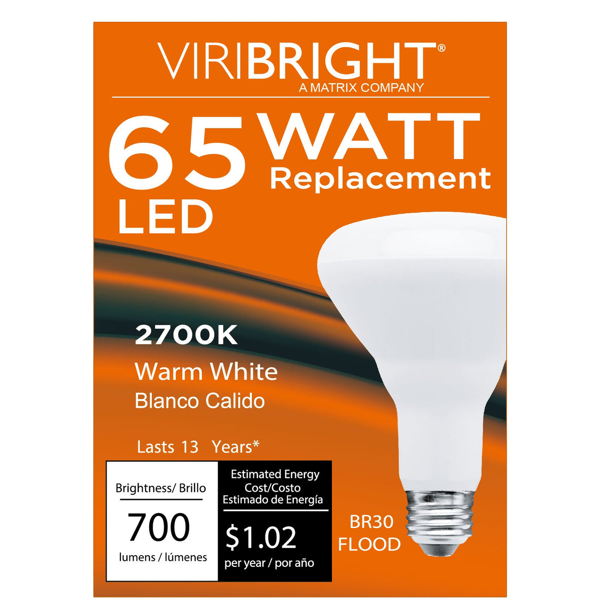 Viribright® BR30 LED Bulb, E26 Screw Base, 700 Lumens, Dimmable, CEC, Title 20, 90+ CRI