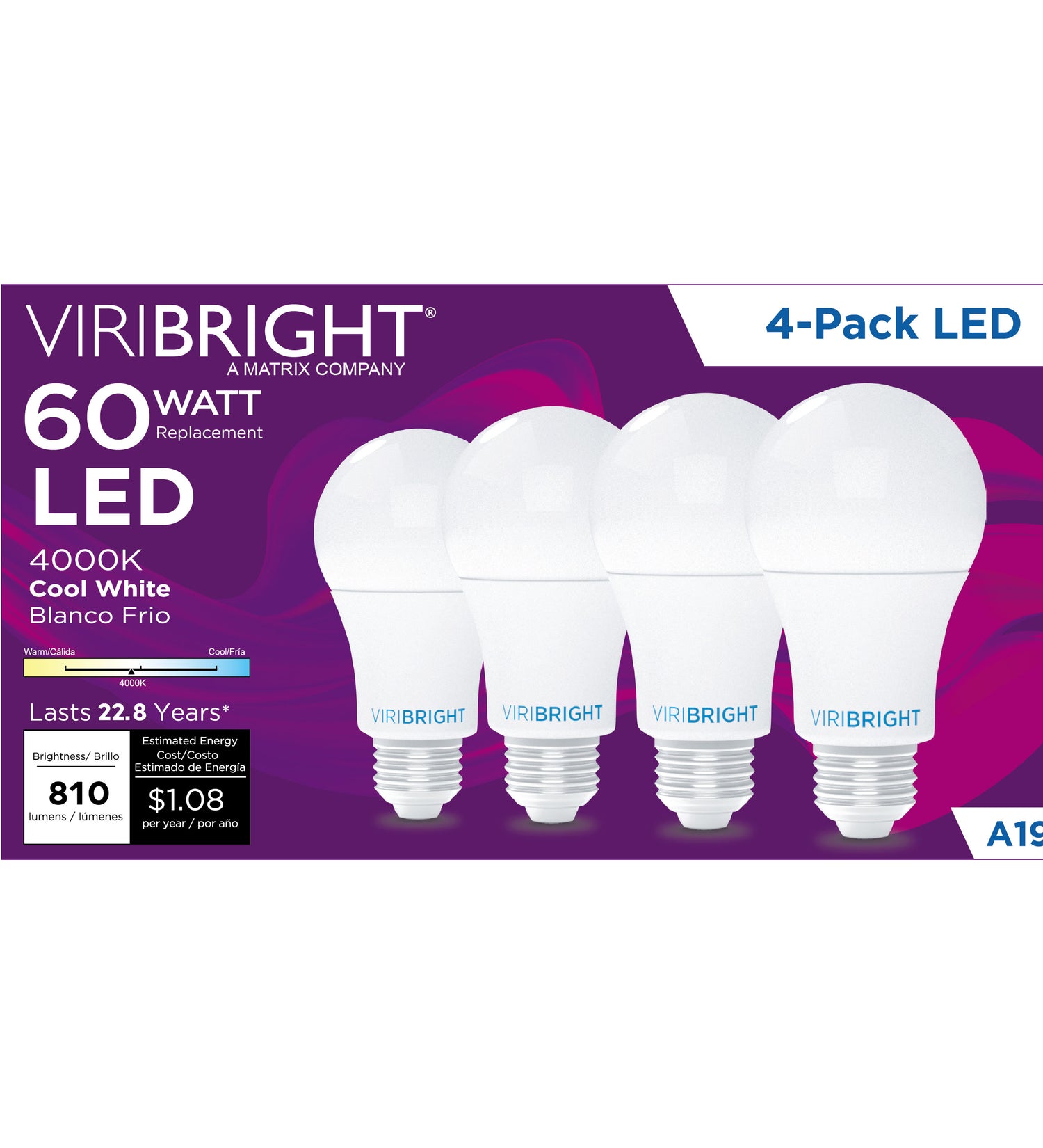 60-Watt EQ A19 E26 810lm Dimmable LED Light Bulbs T20 (4-Pack)
