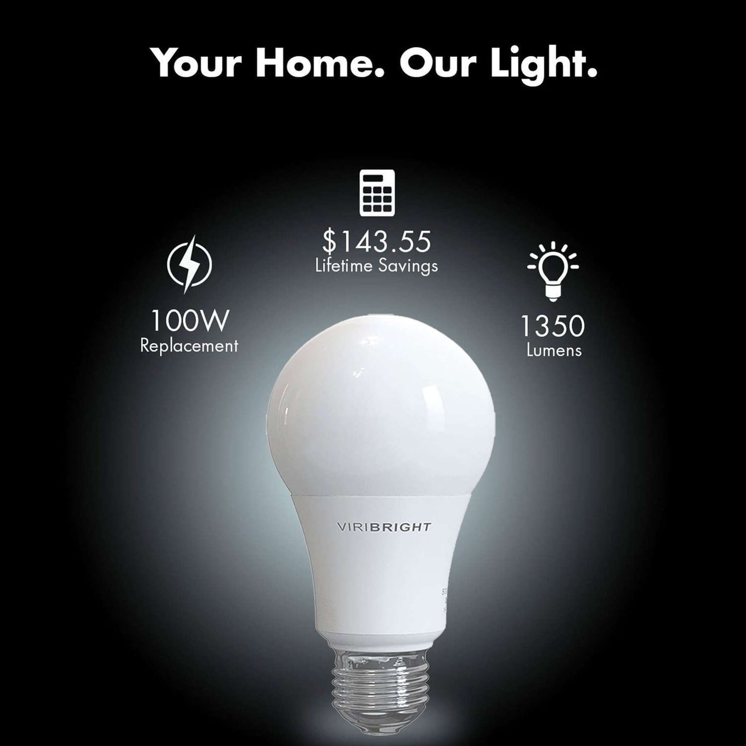 Viribright - 100-Watt Equivalent A19 E26 General Purpose Standard LED Light Bulb - 651640-4