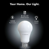 Viribright - 100-Watt Equivalent A19 E26 General Purpose Standard LED Light Bulb - 651640-4