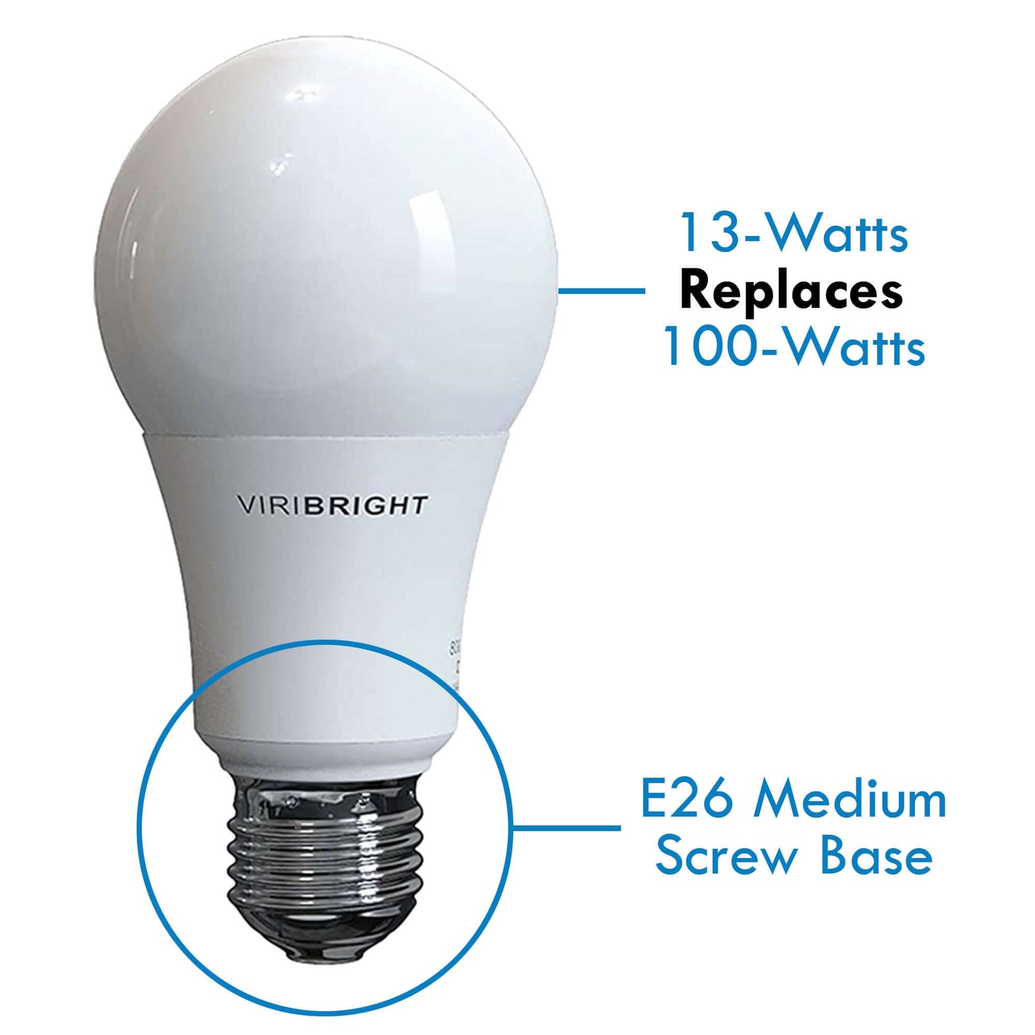 Viribright - 100-Watt Equivalent A19 E26 General Purpose Standard LED Light Bulb - 651640-4