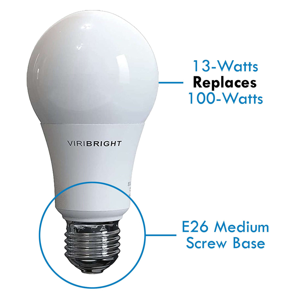 Viribright - 100-Watt Equivalent A19 E26 General Purpose Standard LED Light Bulb - 651640-4