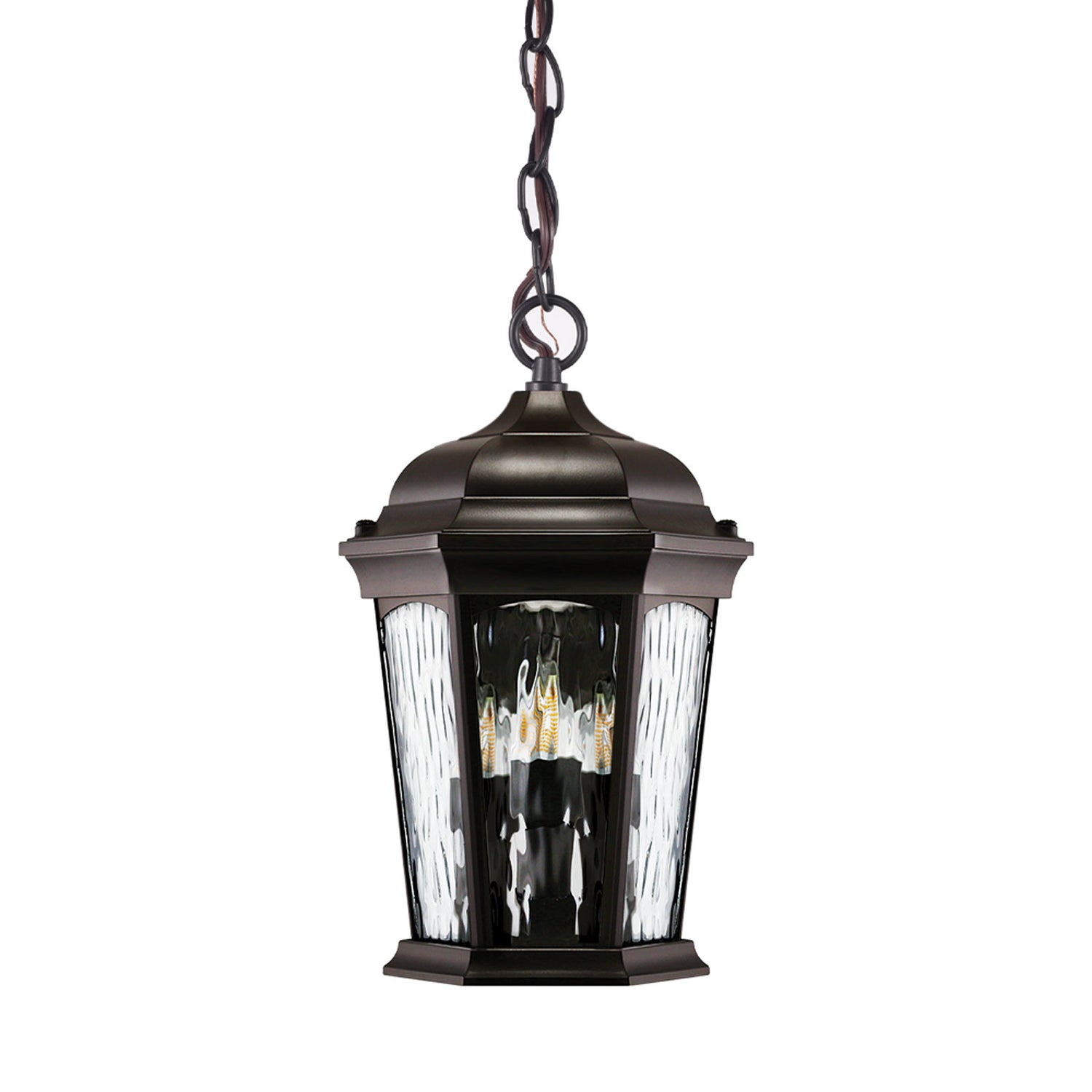 LED Outdoor Hanging Wall Lantern with Sensor & Water Glass (Bronze)