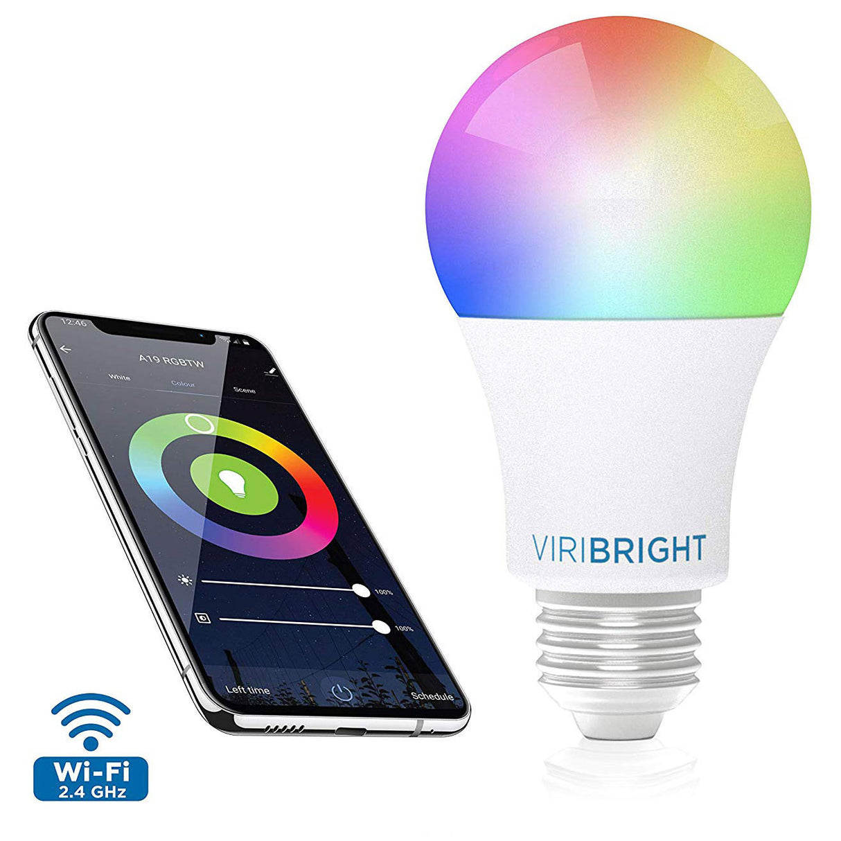 Viribright 60-Watt Equivalent A19 E26 Smart Wifi RGBW LED Light Bulb