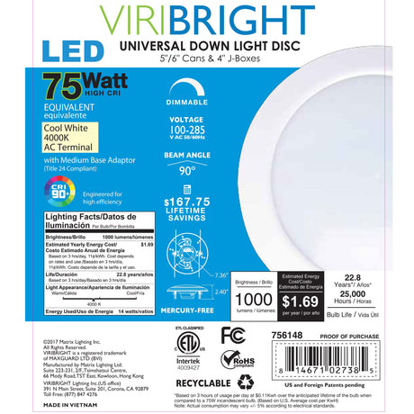  75-Watt Equivalent Universal 6in. 1000 Lumens LED Downlight Light Replacement Disc