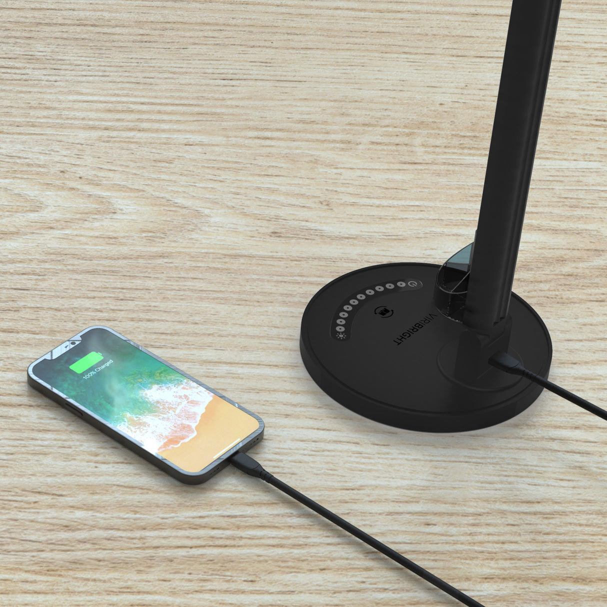 Modern LED Desk Lamp with Touch Controls & USB Charge Port by Viribright