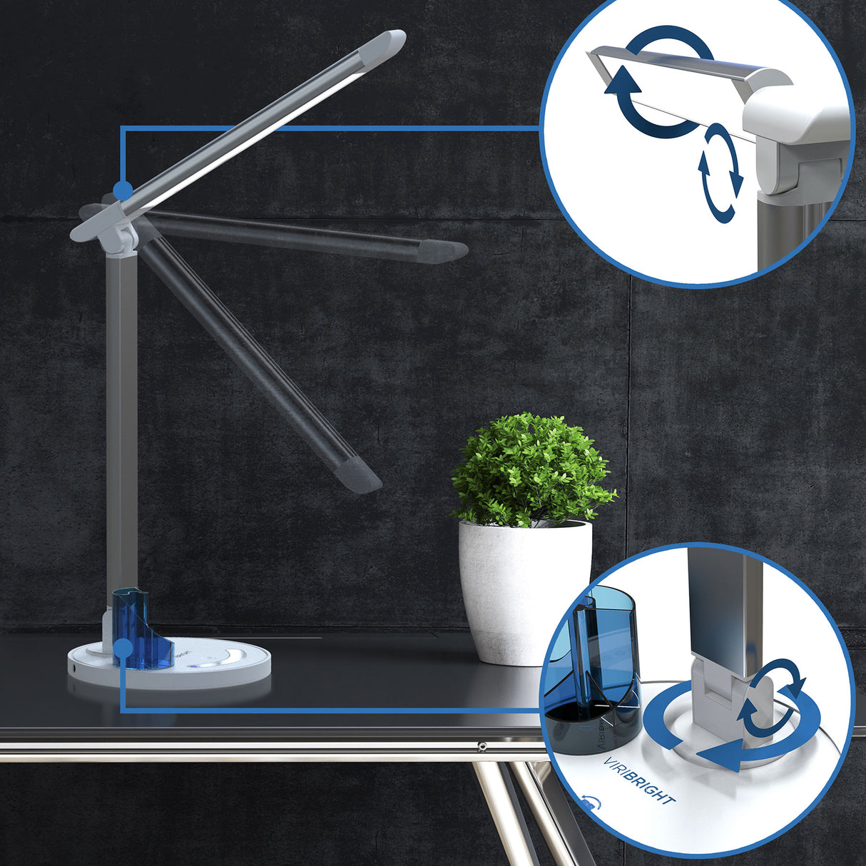 Modern LED Desk Lamp with Touch Controls & USB Charge Port by Viribright