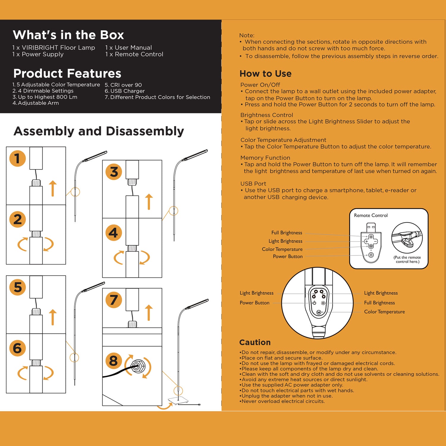  Modern LED Floor Lamp with USB Charger Socket & Wireless Remote